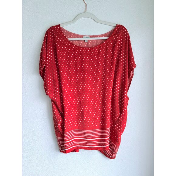 Anthropologie Odille Polka Dot Stripe Flowy Waist Cinching Top in Red Size Small - Picture 3 of 10